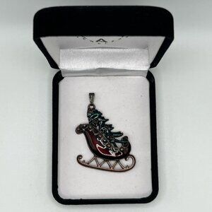 Kay Jewelers  Green Red Sleigh and Christmas Tree Pendant